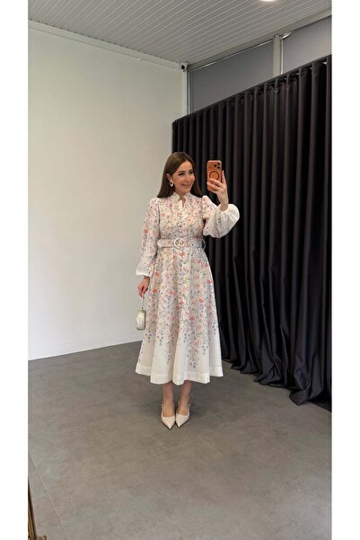 elif teke فستان ربيعي مزين بالزهور حزام قطعة إكرو