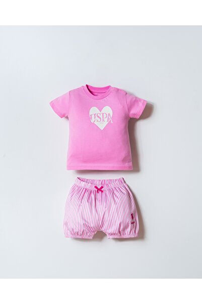 U.S. Polo Assn. Set de două piese pentru bebeluși fetițe, cu logo, roz