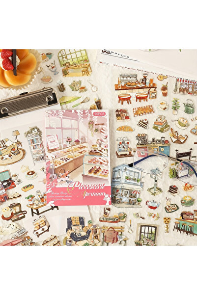 Kolbi Craft 2 صفحة و24 ملصقًا شفافًا بتصميم مقهى لدفتر يوميات أو دفتر ملاحظات...