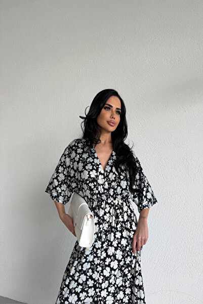 LİLA İSTANBUL Double-breasted Collar Floral Patterned Summer Dress