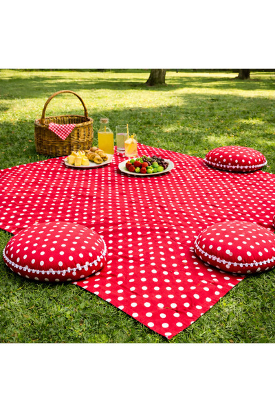 Zeren Home Keten Sıvı Geçirmez Puantiyeli Piknik Seti 4 Minderli Piknik Masa ...