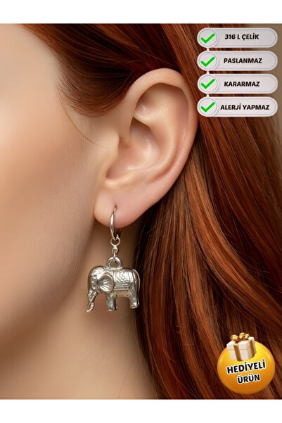 Piercing Market Steel & Silver Steel Special Design Dangle Double Elephant Ea...