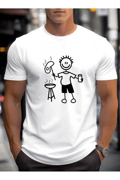 one button Barbecue Design cu imprimeu Premium supradimensionat tricou