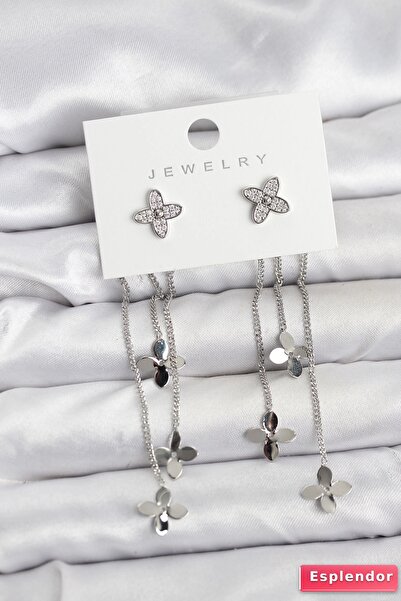 esplendor Lotus Model Gümüş Renk Pirinç Sallantılı Kadın Küpe