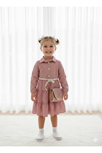 LEYDİLİNA Red Striped Dress + Bag