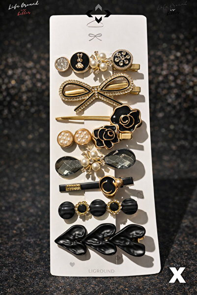 LİGROUND 8 Pcs Women's Hairpin Set Colorful Pearl Stone F Bow Detail Snap Buc...