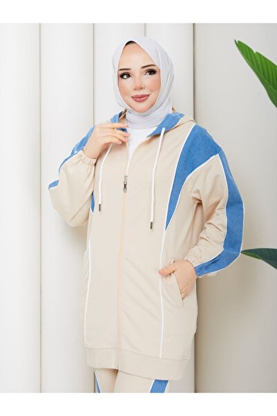 moda4b Γυναικείο αθλητικό σετ 3 τεμαχίων, βαμβακερό τζιν με λεπτομέρεια και κ...