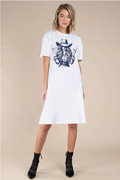 ROCKANDROLL Girl in Hat White Short Sleeve Above Knee Medium Length Combed Co...