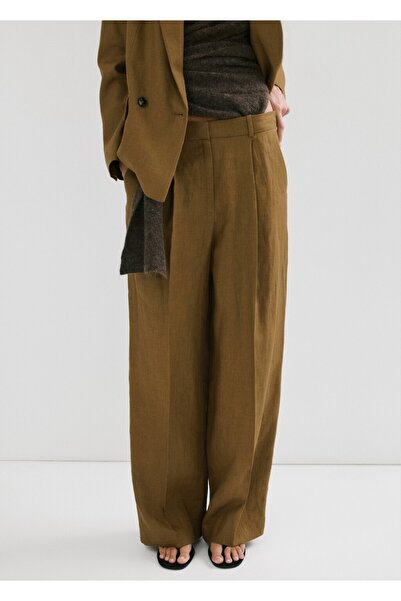 MANGO Woman Düz kesim keten pantolon