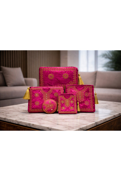 Generic (Unbranded) طقم منظمات وإكسسوارات تراثي فاخر (5 قطع) - قماش مطرز بالن...