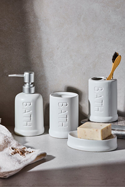 Perotti طقم حمام من WELL BATH مكون من 4 قطع من الخزف الحجري الأبيض