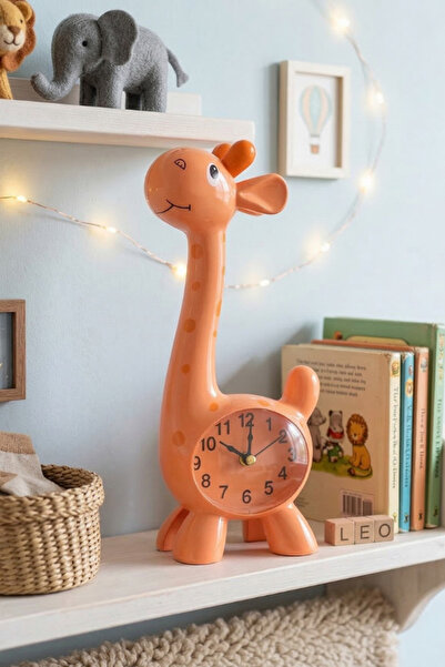 shop Zürafa Tasarımlı Turuncu Çocuk Odası Masa Saati - Alarmlı Dekoratif Sevi...