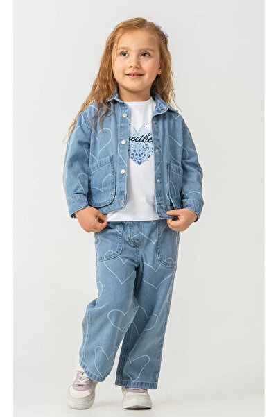 ALG Girl's Heart Patterned Denim Set 3-Piece Combination