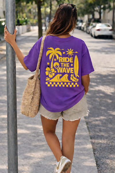 ArtYus Ride the Wave Surf Printed Unisex Oversized T-Shirt - Pack of Cotton C...