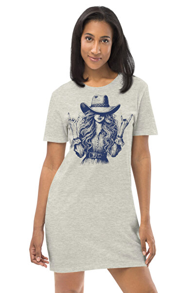ROCKANDROLL Girl in the Hat Gray Short Sleeve Combed Cotton Women's T-Shirt D...