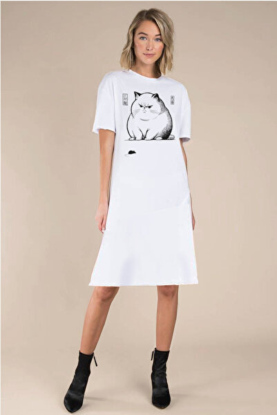 ROCKANDROLL Cat Mouse White Short Sleeve Above Knee Medium Length Combed Cott...