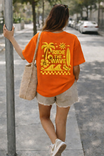 ArtYus Ride the Wave Surf Printed Unisex Oversized T-Shirt - Pack of Cotton C...