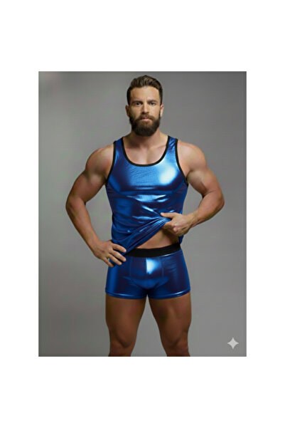 BilfolD Men's Blue Lame Tank Top Boxer Set