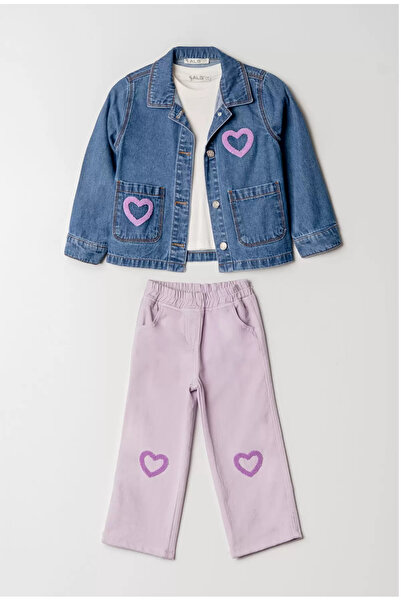 ALG Girls' Denim Jacket + Linen Pants + Sweatshirt Set 3-Piece Combination