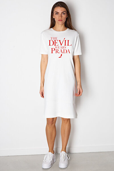 ROCKANDROLL Marka Sever White Short Sleeve Above Knee Medium Length Combed Co...