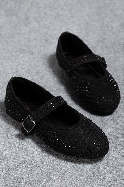 rozvoj Kadın Siyah Kristal Taşlı Günlük Babet Ayakkabı