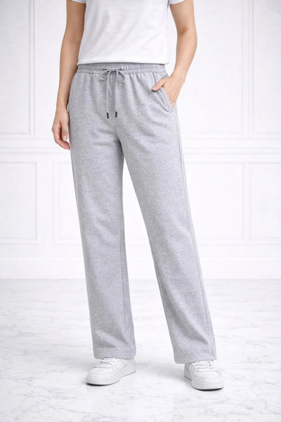 LUMİART Women's Straight-Leg Elastic Waist Sweatpants - Gray
