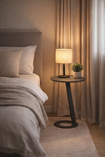 MARIA HOMES Elegant D.Grey Side Table with Sleek Metal Base, 45x45x60 CM