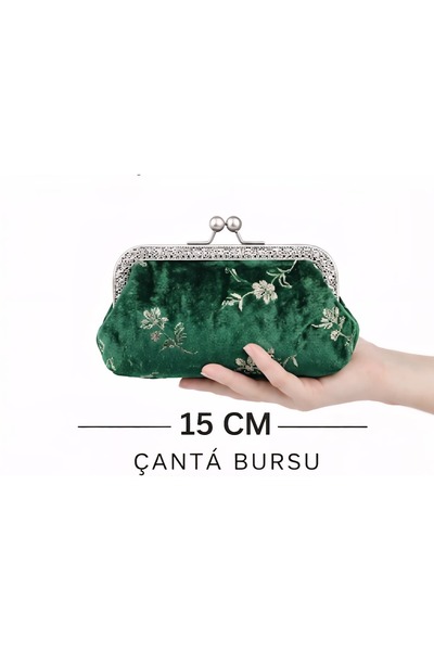 aurellen 15 cm Square Bag Bursu Metal Bag Frame Gold Silver Smoked Macramé Me...