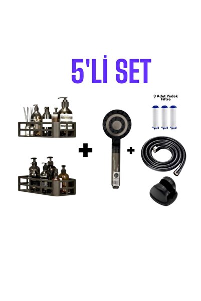 DEYHOME 5'li Set 2’li Yapışkanlı Duvar Organizer+Duş Başlığı+Örgülü Hortum+As...