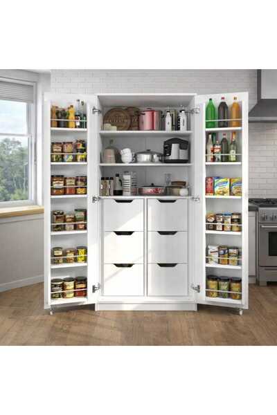 MODENZA %100 MDF 6 Çekmeceli Erzak Dolabı Beyaz Çok Amaçlı