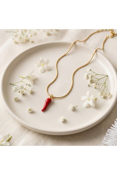Home Red Pepper Figured Gold Color Necklace – Minimal Chance Pepper Necklace Women's Trendy Jewelry - Stylish Gift
