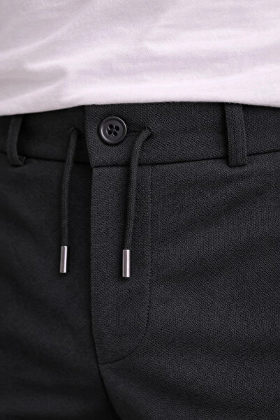 LUMİART Men's diagonal micro-textured double leg pocketed trousers with lace-...