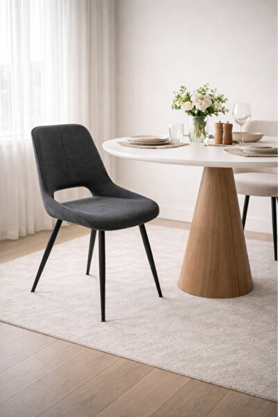 MARIA HOMES Dark Grey Fabric Dining Chair 87x49x46cm Modern Dining Chair