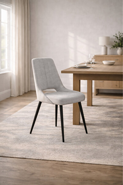 MARIA HOMES Light Grey Fabric Dining Chair 87x49x46cm Modern Dining Chair
