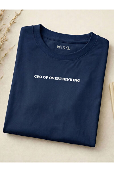 North Whiskers Overthinker Printed T-Shirt - Navy Blue 100% Cotton Unisex