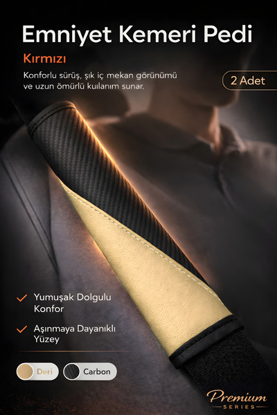 e-biz Emniyet Kemeri Kılıfı 2 Adet Deri Carbon Yumuşak Dolgulu Boyun Konfor Emniyet Kemer Pedi - 2'Li
