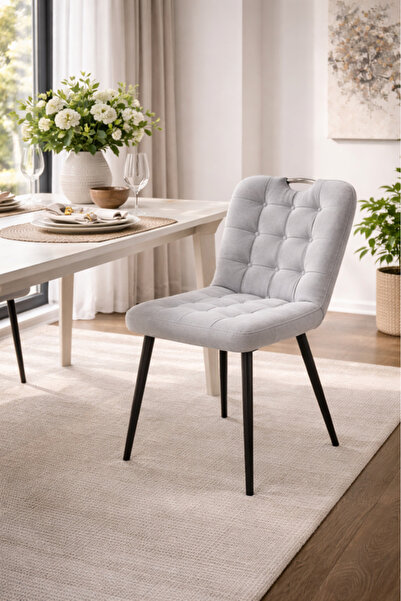 MARIA HOMES Light Grey Fabric Dining Chair 84x43x49cm Modern Dining Chair