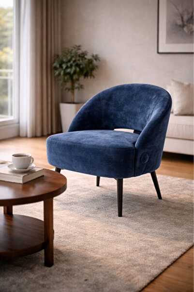 MARIA HOMES كرسي بذراعين مزين بقماش أزرق، 66×57×79 سم، كرسي استرخاء عصري