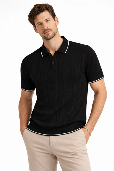 LUMİART Men's Button Collar Knitwear Woven T-Shirt Patterned Summer Stylish C...