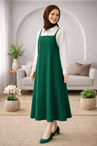 ELMODA Women's Emerald Green Adjustable Strap Gilet Dress