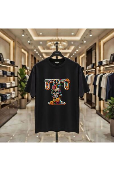 playwear Γράμμα T Οπτικό σχέδιο με στάμπα στο στήθος 100% βαμβάκι Oversize Φα...