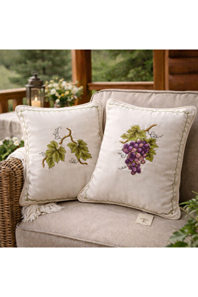 Vintage Home By Yelis Grape and Vine Leaf Embroidered Kirlent Set of 2