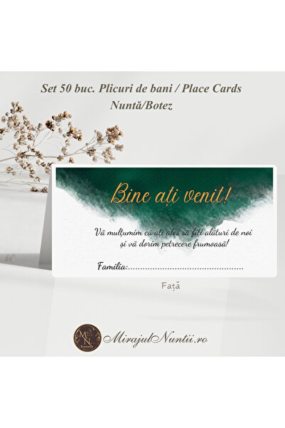 Proprie Set of 50 Wedding Money Envelopes & Place Cards, Emerald Aquarelle Go...