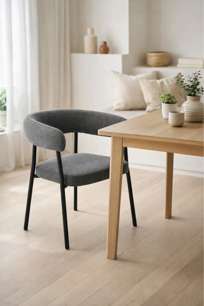 MARIA HOMES Dark Grey Fabric Dining Chair 53x52x73cm Modern Upholstered Chair