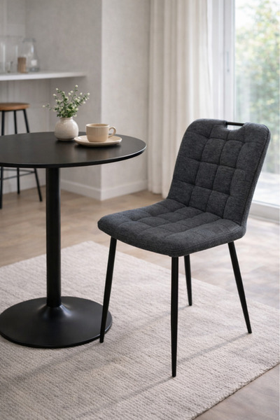MARIA HOMES Dark Grey Fabric Dining Chair 84x43x49cm Modern Dining Chair
