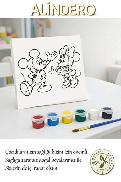 Alindero Çocuk boyama tuval seti MİCKEY MOUSE6 lı akrilik boya + fırça + hazı...