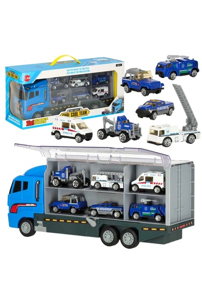 EMATTEIRO Set Camion Trailer, Include 6 Mașini de Jucărie, Platformă Tractare...