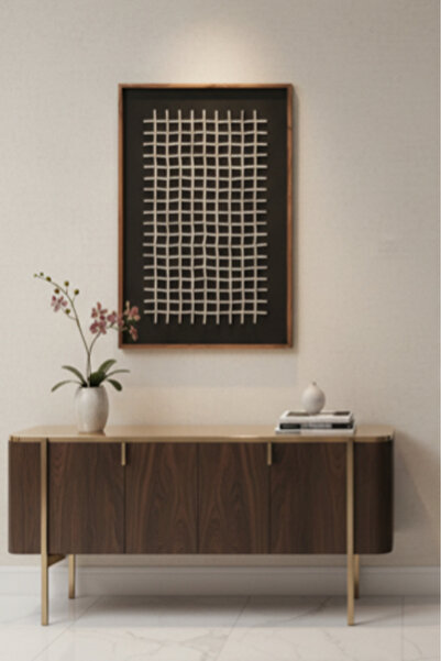 MARIA HOMES Modern Abstract Wooden Grid Wall Art with Natural Wood Frame 120x...