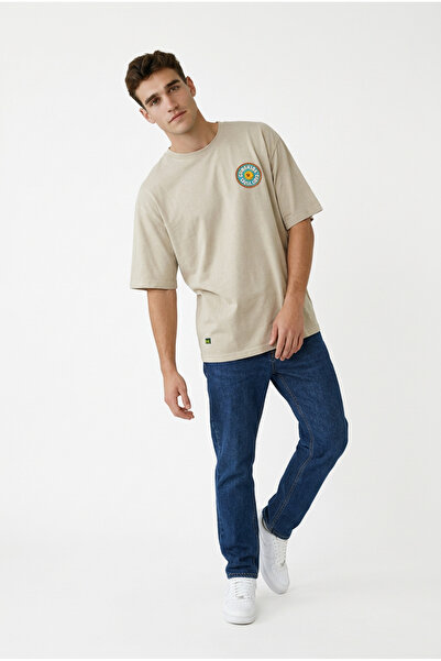 Dad&Children تي شيرت سانشين أوفر سايز للجنسين باللون البيج العظمي