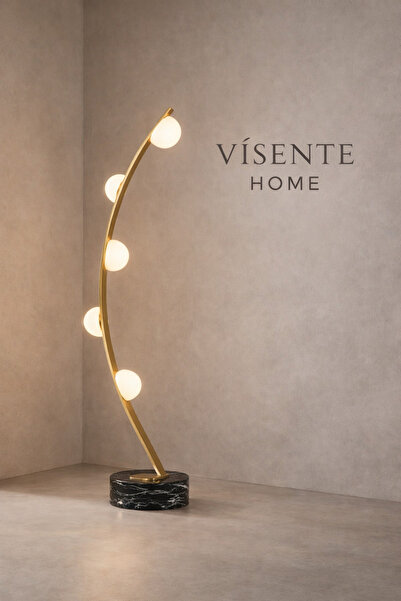 VİSENTE HOME Modern Kavisli Tasarım LED Lambader – Mermer Tabanlı